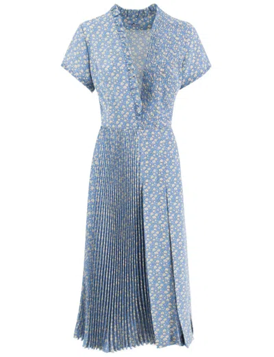 Ermanno Scervino Floral Pleated Midi Dress With Deep V-neckline