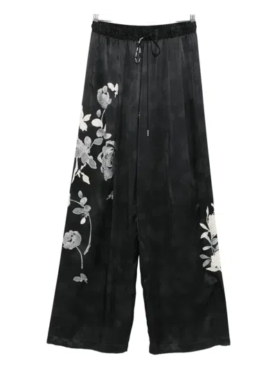 Ermanno Scervino Floral-print Drawstring-waist Trousers In Black