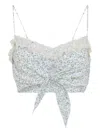 Ermanno Scervino Top Bow Detail Floral Pattern Lace In White