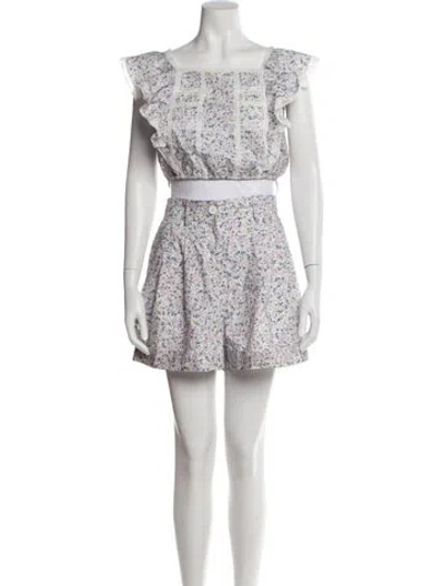 Pre-owned Ermanno Scervino Floral Print Lace Trim Embellishment Short Set In Purple