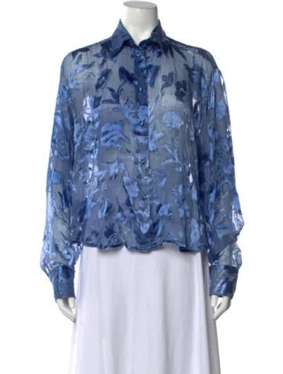 Pre-owned Ermanno Scervino Floral Print Long Sleeve Blouse In Blue