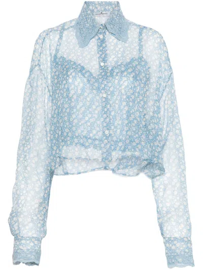 Ermanno Scervino Floral-print Shirt In Blue