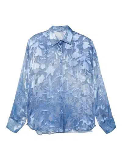 Ermanno Scervino Floral-print Silk Shirt In Blue