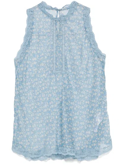 Ermanno Scervino Floral-print Tank Top In Blue