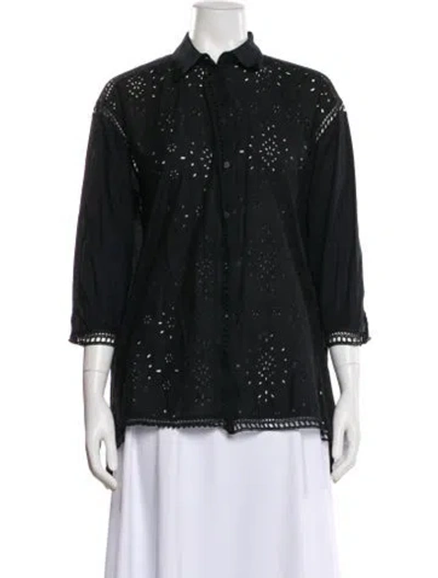 Pre-owned Ermanno Scervino Floral Print Three-quarter Sleeve Blouse In Black