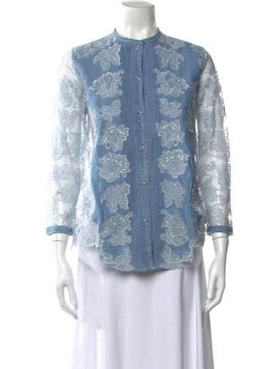 Pre-owned Ermanno Scervino Floral Print Three-quarter Sleeve Top W/ Tags In Blue