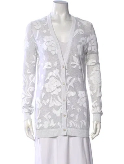 Pre-owned Ermanno Scervino Floral Print V-neck Sweater In White