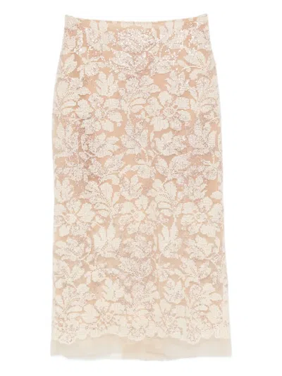 Ermanno Scervino Floral Sequin Midi Skirt In Neutral