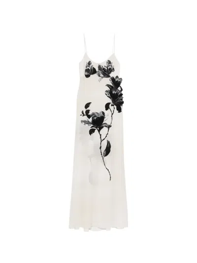 Ermanno Scervino Floral Silk Maxi Dress In White