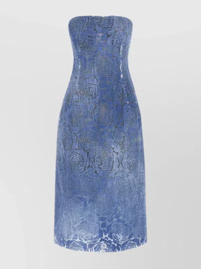 Ermanno Scervino Floral Strapless Knee-length Textured Dress In Blue