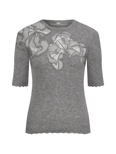 Ermanno Scervino Floral-appliqué Ribbed Jumper In Gray