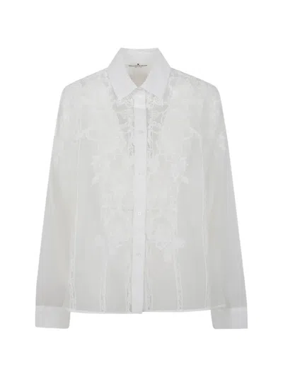 Ermanno Scervino Floral-embroidered Lace-trim Shirt In White