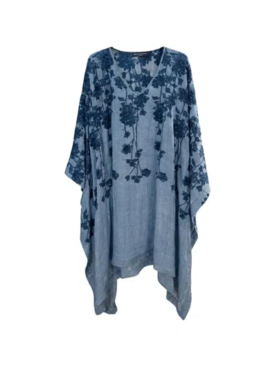 Ermanno Scervino Floral-embroidered Linen Kaftan In Blue