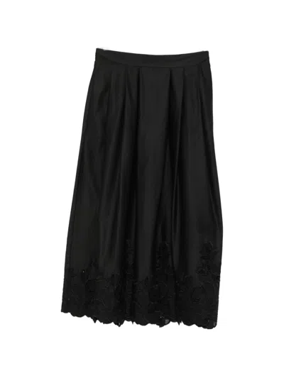 Ermanno Scervino Floral-embroidered Pleated Midi Skirt In Black