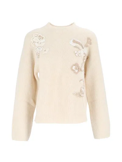 Ermanno Scervino Floral-embroidered Ribbed-knit Sweater In Neutral