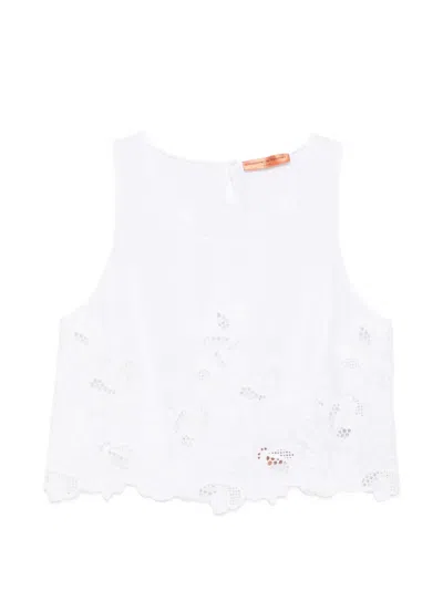 Ermanno Scervino Floral-embroidered Scalloped Top In Multi