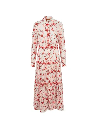 Ermanno Scervino Floral-embroidered Tiered Dress In Red