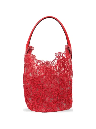 Ermanno Scervino Floral-lace Bucket Bag In Red