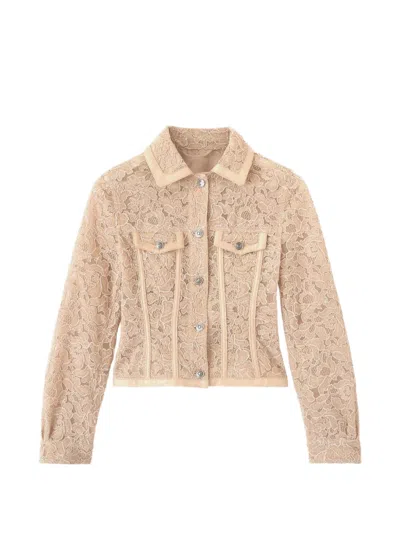 Ermanno Scervino Floral-lace Button-up Structured Jacket In Neutral