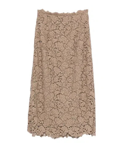 Ermanno Scervino Floral-lace Midi Skirt In Light Taupe