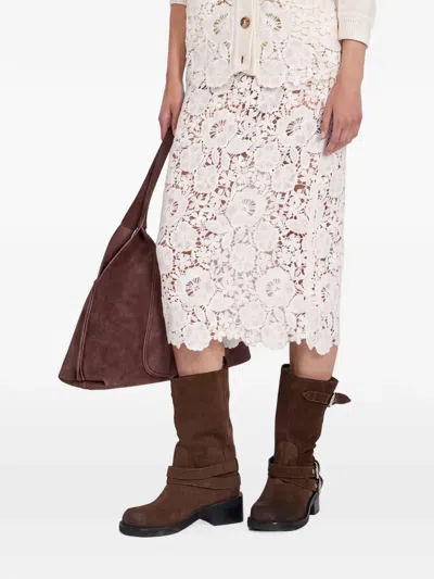 Ermanno Scervino Floral-lace Midi Skirt In Neutral
