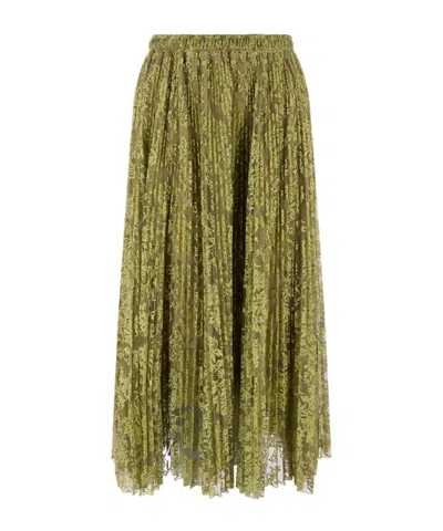 Ermanno Scervino Floral-lace Pleated Midi Skirt In Green