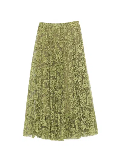 Ermanno Scervino Floral-lace Pleated Midi Skirt In Green