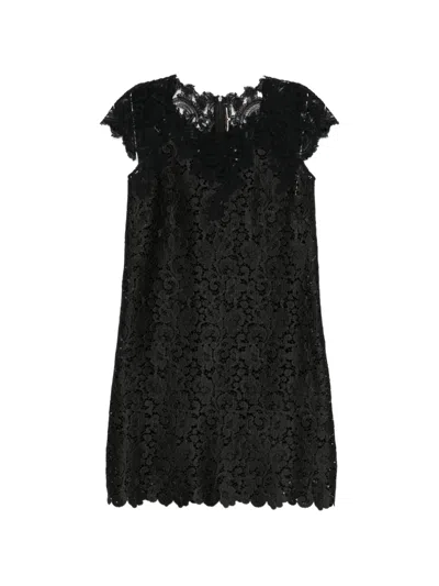 Ermanno Scervino Floral-lace Scalloped-edge Mini Dress In Black