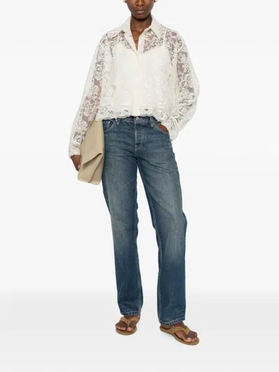 Ermanno Scervino Floral-lace Scalloped-hem Shirt In White