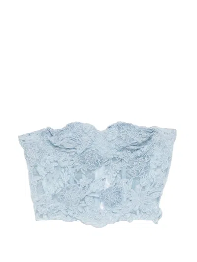 Ermanno Scervino Floral-lace Strapless Top In Blue