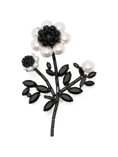 Ermanno Scervino Floral-motif Crystal-embellished Brooch In Grey