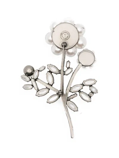 Ermanno Scervino Floral-motif Crystal-embellished Brooch In Silver
