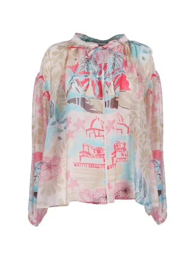 Ermanno Scervino Floral-print Lace-trim Blouse In Neutral