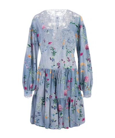 Ermanno Scervino Floral-print Silk Mini Dress In Blue