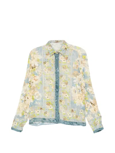 Ermanno Scervino Floral-print Silk Shirt In Blue