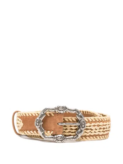 Ermanno Scervino Flower Buckle Woven Belt In Brown