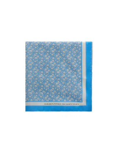 Ermanno Scervino Flower Printed Silk Scarf In Blue