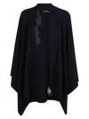 Ermanno Scervino Flowing Black Wool-blend Cape With Floral Embroidery In Black