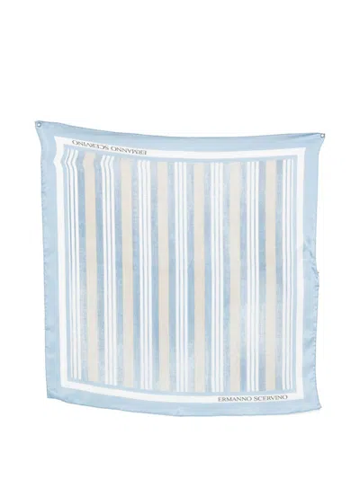 Ermanno Scervino Foulard In Seta Con Righe Bianche E Celeste  In Pattern