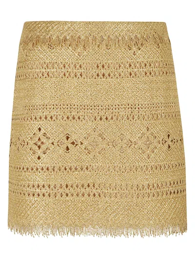 Ermanno Scervino Fringe Edge Pattern Woven Short Skirt In Gold