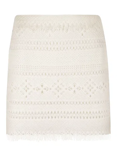 Ermanno Scervino Fringe Edge Pattern Woven Short Skirt In White