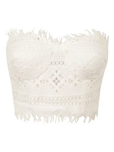 Ermanno Scervino Fringe Trim Perforated Woven Top In White
