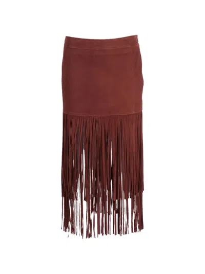 Ermanno Scervino Fringe-trim Suede Skirt In Burgundy