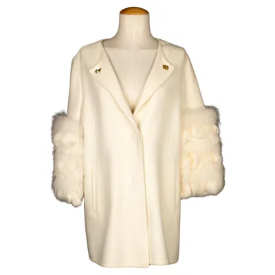 Pre-owned Ermanno Scervino Fur And Woolen Coat In Sand
