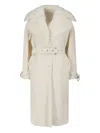 Ermanno Scervino Single-breasted Midi Tailored Coat With Belt And Collar In Real Sheepskin Fur In Gold