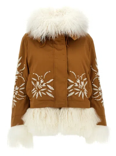 ERMANNO SCERVINO ERMANNO SCERVINO FUR-EMBELLISHED COTTON PARKA WITH QUILTED LINING