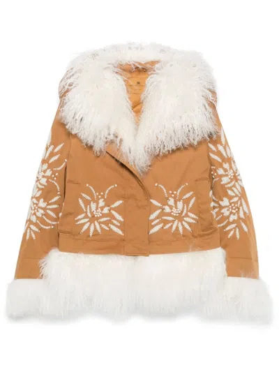 Ermanno Scervino Fur-trim Jacket In Brown