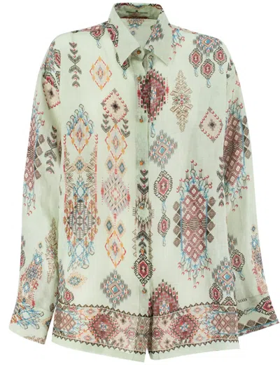 Ermanno Scervino Geometric Pattern Ramie Shirt In St.navajo Fdo Vere