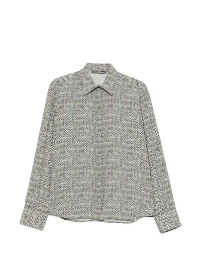Ermanno Scervino Geometric-print Button-down Shirt In Gray