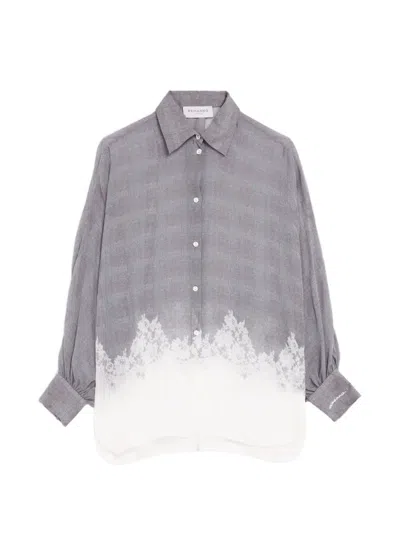Ermanno Scervino Georgette Lace-trimmed Gingham Shirt In Gray